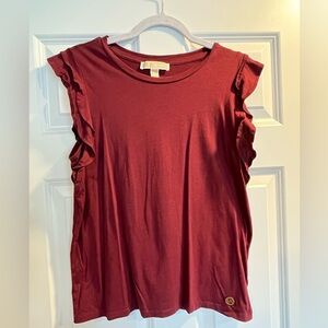Michael Kors Burgundy Tee with Ruffled Sleeves
